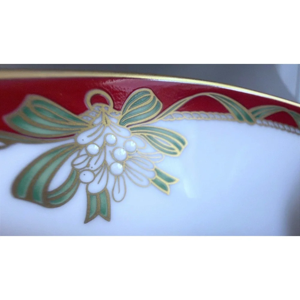 Waterford Low Compote Dessert Riser Stand Holiday Ribbons Fine China NOS 8.25